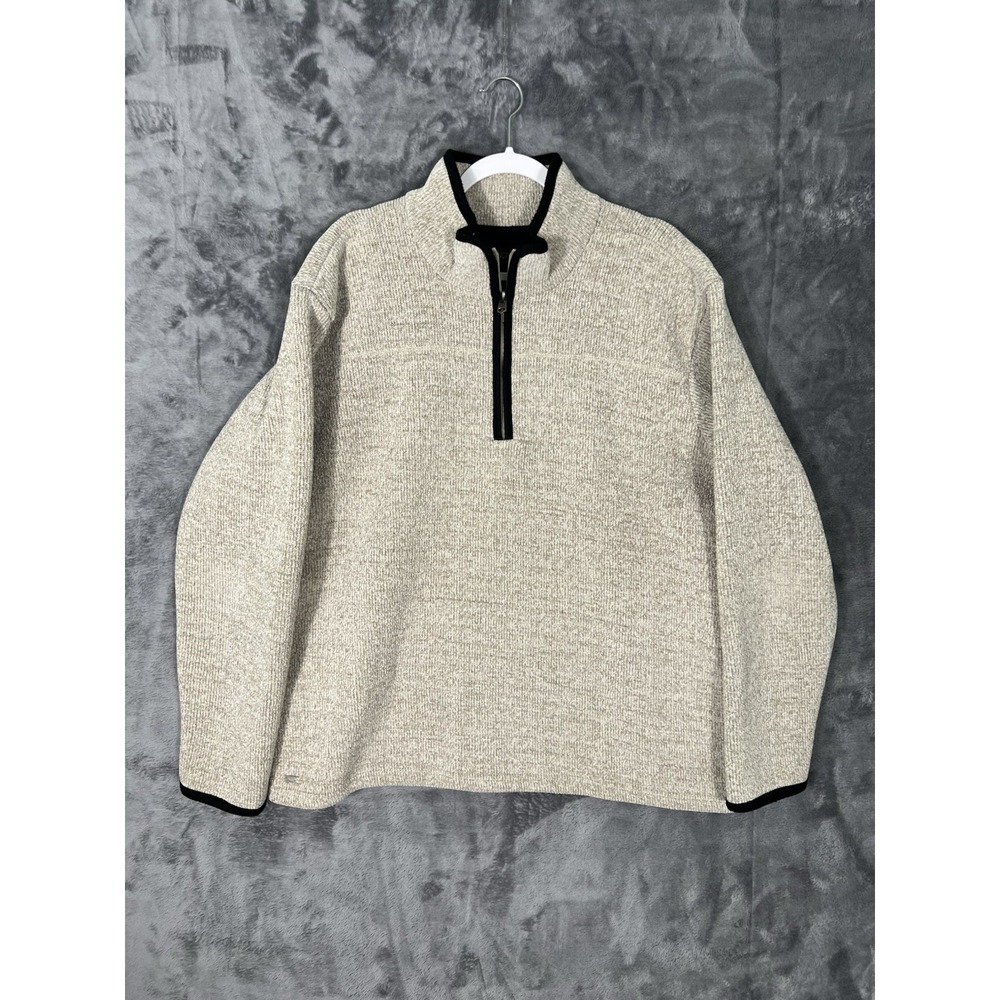Kensington Eastside Mens XL Quarter Zip Chenille Ribbed Sweater Oatmeal Beige